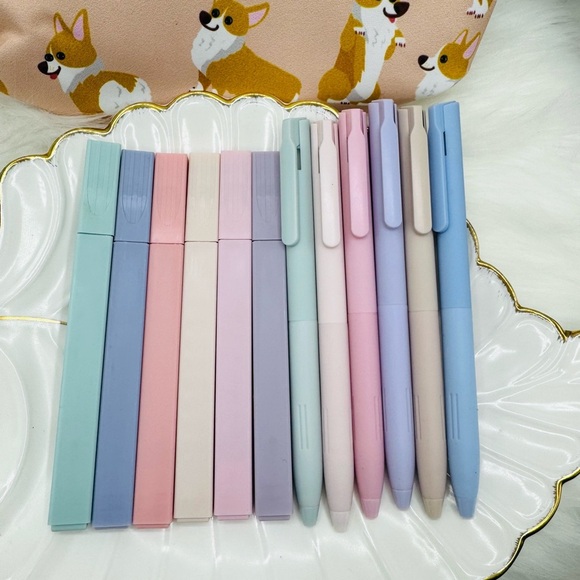 Corgi Dog Print Pencil Case Cute Zipper Pouch w/ highlighters & gel pens bundle - Picture 7 of 7